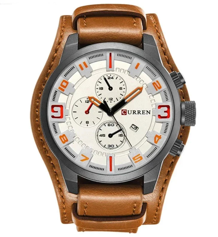 Relógio Casual Masculino Pulseira de Couro Curren Leather White